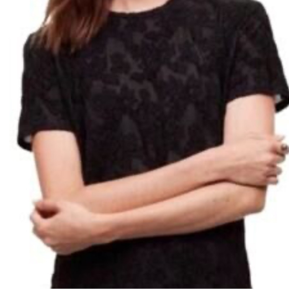 Wilfred Black Lace Short Sleeve Tee semi sheer sz M